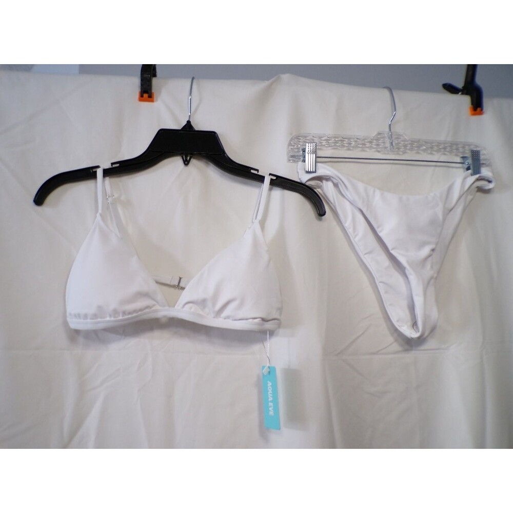 Aqua Eve Women's Bikini Set Triangle Top Cheeky Bottom White M BQ230120-WT-M